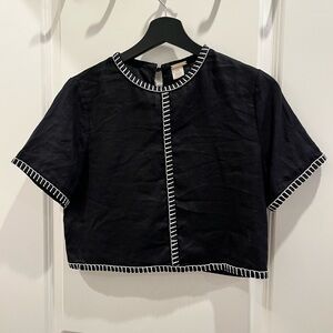 Magaschoni Linen Black Cropped Top